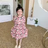 Mädchen Kleider MILA CHOU 2023 Sommer Mädchen Rose Kleid Baby Kinder Kurzarm O-ansatz Für Kinder 2-8 Jahre