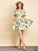 Casual Dresses Fashion Runway Summer Plus Size 3XS-10XL Women Spaghetti Strap Ruffle Flower Print Vintage Holiday Short Dress