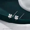 Dangle Earrings 925 Sterling Silver Color Fashion Zircon Clover Ear Wire Women Tassel Chain Pendant Student Jewelry Gift Rings