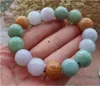 Strand Certified 3 Kolor naturalny Jade Jadeite Lotus Flower Bead Bransoleta