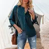 Blouzen voor dames shirts casual losse luipaard print shirt blouse vrouw lente herfst boog o-neck vouwen tops 2023 blauwe batwing mouw knop top