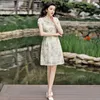 Vêtements ethniques Été Femmes Mousseline de soie Qipao Manches courtes Chinois Traditionnel Femme Robe de soirée Lady Broderie Vintage Bouton Cheongsam