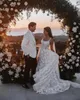 Prachtige boho trouwjurken bruid jurk 3d bloemen applique kanten spaghetti riemen vegen treinvestido de novia