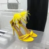 AQUAZZURA Newfeather Embellishment stiletto Heels sandals Evening shoes100mm Silk Ankle band women summer Luxury Designers shoes with box