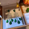 Dangle Earrings Elegant Green Gem Stone Water Drop Pendant Long Fringed Stud Court Vintage Niche Luxury Banquet Jewelry