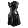 Bustiers & Corsets Women's Sexy Faux Leather Lace Up Overbust Dress Punk Zipper Corset Gothic Body Shaper Mini Skirt Plus Size