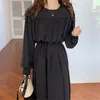 Casual Dresses Spring And Autumn Fashion Japanese Korean Loose Temperament Gentle Wind High Waist Lace Long Sleeve French Dress Solid Color