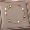 Collana Orecchini Set Palline di perle in acciaio inossidabile Bracciale con cordino Girocollo dorato da donna Regalo Gioielli per feste Corda super fine Chian