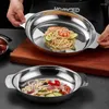 Plates Stainless Steel Dinner Outdoor Camping Dish Round Dessert Salad For BBQ Steak Snack