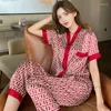 Women's Sleepwear JRMISSLI Women Pajamas Set Luxury Style Cross Letter Print Silk Pijama Leisure Home Clothes Nightwear Pyjama