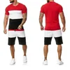 Herrspårar Summer Patchwork Tracksuit Striped Short Sleeve 2 -Piece Sports Workout Clothing Men Shorts Set T Shirt och 2023