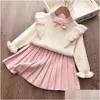 Комплекты одежды осень и зимние детские девочки набор вязаного свитера Топ с добавлением платья для юбки 2PCS16Y Малышка.