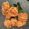 Dekorativa blommor 9,5 cm 9ROSES / bukett konstgjorda falska silke dammiga rosa vita bröllopsdekorationer party blommig gåva fallfärg