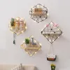 Decorative Figurines Heart-shaped Wall Hanging Room Home Decor Storage Frame Craft Hexagonal Iron Art Creative Display Shelf Holder