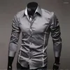 Men's Casual Shirts 2023 Men's Luxury Stylish Designer Piping Long Sleeve Dress Shirt Muscle Fit 3 Color 5902