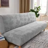 Stol täcker fast färg fällbar bäddsoffa för vardagsrum jacquard blad tryckt elastiskt armlöst slipcover grå soffa