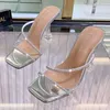 Pantofole Tacco Trasparente Donna Sexy Punta A Punta Catena Designer Scarpe Di Cristallo Su Tacchi A Spillo Sandali Con Tacco Alto Abito Da Sposa