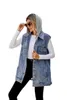 Gilets pour femmes Denim Cardigan Sans Manches Jean Mignon Streetwear Gilet Manteau Avec Capuche Amovible Lâche Casual Femme Mode Noir Top