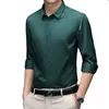 Men's Casual Shirts Long Sleeve Satin Mens Shirt Slim Fit Business Work Camisas Non Iron Solid Color Chemise Homme Para Hombre