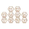 Decoração de festa 1-10 Número de madeira Sinais de madeira Números de engajamento de mesa hexagon de casamento Signo de assento rústico m8k9