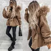 Women's Down Winter Faux Fur Hooded Women Coat Long Sleeve Zipper Solid Color Jacket Female Thick Warm Trend Parkas 2023