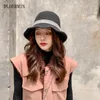 Chapéus de aba larga outono Winter Wool Bucket Hat Women Fashion Vintage Fisherman Cor Solid Knit