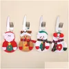 Other Knife Accessories Christmas Fork Set Cartoon Santa Claus Snowman Elk Deer Cutlery Xmas Festival Home Decorations Utensils Bag Dh1Dg