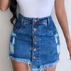 Skirts Denim Short Skirt Women Fringed Buttons Frayed Irregular Holes Mini Female 2023 Spring Summer Bodycon Ladies Bottoms Y2k