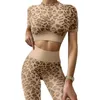 Women's Tracksuits Leopard Print Sport Gym Sets Women Sportwear Two Piece Set Women Top and Pants Fitness Short Suits Workout Clothes for Women