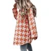 Kvinnors ull blandar damer Autumn Winter Woolen Coat Girls Leisure Style Temperament Houndstooth Lapel Lång ärm