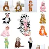 Rompers Born Baby Boy Girls Pikamas Animal Cartoon Romper Hooded Jumpsuits Lion Monkey Tiger Pig Animals Cosplay Ubrania 20220225 Dr DH0BW