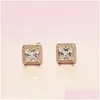 Stud 925 Sterling Sier Square Big CZ Diamond Earring Fit Pandora Jewelry Gold Rose Crose Dames oorbellen Drop levering DHHDA