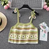 Women's Tanks Bohemian Summer Camisole Mori Lazy Style Sleeveless Short Knitted Vest Sweet Boho Flower Camis Cropped Top