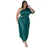 Plus size jurken lange jurk vrouwen een schouder hoge taille halve mouw gewaden zomer solide elegante sexy oversized geplooide 2023