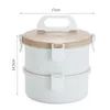 Dinnerware Sets Stainless Thermo Insulated Thermal Container Bento Round Lunch Box 2 Layer Portable Steel