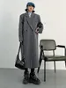 Women's Wool Blends EAM Loose Fit Striped Gray Big Size Long Woolen Coat Parkas Sleeve Women Fashion Autumn Winter 1DF0101 230107