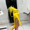 AQUAZZURA Newfeather 장식 스틸레토 힐 샌들 이브닝 슈즈 100mm 실크 앵클 밴드 여성 여름 고급 디자이너 신발 상자 포함