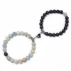 Strand Lover Par Amazonite Stone Matching Black Beads Armband Heart Magnet Charms Stretch Yoga Jewelry