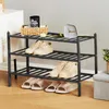 Hooks Shelf 3-Tier Bamboo Shoe Rack Stapble Free Standing Storage Organizer för Entryway Hallway Closet Tablettop