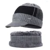 BERETS MÄNSKIDSKAPSKAP SET SET VINTER VARMT SOLID FÄRG SKULL NECK VARMER MED TJÄRT FLEECE Fodrad Beanie Fashion Male Sticked Hat