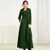 Women's Wool Blends Women en Overcoat Autumn Winter Fashion Elegant Suit Collar Thicken Warm Lacing Slim Long Coat Female Green 230107