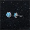 Silver New Simple 925 Sterling Sier Stud Earrings Round Blue Fire Opal With Cubic Zirconia Wedding Jewelry Gift Drop Delivery Fine Dhv5Z