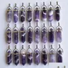 Charms Natural Stripe Amethysts Hexagonal Healing Reiki Point Crystal Pendants для ювелирных изделий изготовления выводов по доставке оптовых капель c dhpvz