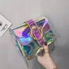 School Bags 2023 Fashion Laser Purse PVC Jelly Coin Pouch Colorful Shoulder Female Portable Crossbody Bag Chains Handbag Wallets Women