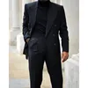 Abiti da uomo Smoking da uomo doppiopetto nero bello 2 pezzi Risvolto largo Slim Fit Matrimonio Terno Masculino Blazer Pantaloni Costume Homme