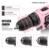 Elektrische boor 14 -delige roze draadloze 12V Lithiumion Driver Set House reparatie Tool met 12 inch opbergzak Home Maintenance Kit 230106