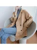 Women's Wool Blends Autumn Korean Style Double Breasted Simple Black 100 Coat Women Long Loose Suit en Overcoat Jacket 230107