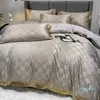 Gold silver coffee jacquard luxury bedding set size stain bedclothes bed linens 4pcs cotton silk lace duvet cover sets bedsheet pillowcases home textile