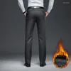 Мужские брюки Зимние классические мужские теплые флисовые флисовые повседневные бизнес -мода сгустить ткани для эластичных тканей мужские брюки одежда