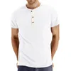 Camisetas masculinas 2023 Summer Henley Men Solid Solid Slave Tops Tops Botão de moda Casual 65%Camisa de algodão para roupas masculinas